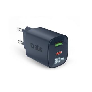 SBS TETRGANLCD1USB1C30B Caricatore Rete Gan 30W USB C A Display Blu