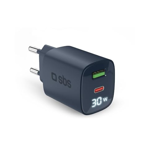 SBS TETRGANLCD1USB1C30B Caricatore Rete Gan 30W USB C A Display Blu