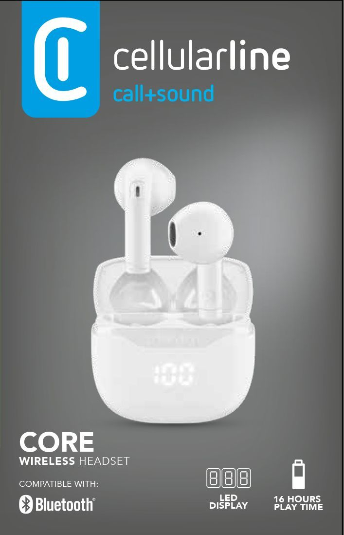 CELLULAR LINE BTCORETWSW AURICOLARE BT TWS CORE UNIV. BIANCO AURICOLARI SENZA FILO TELEFONIA - immagine 3