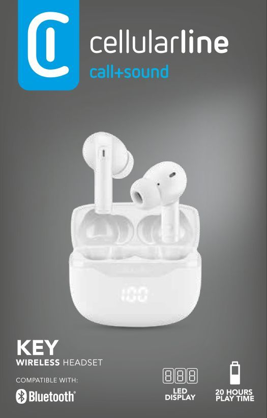 CELLULAR LINE BTKEYTWSW AURICOLARE BT TWS KEY UNIV. BIANCO AURICOLARI SENZA FILO TELEFONIA - immagine 2