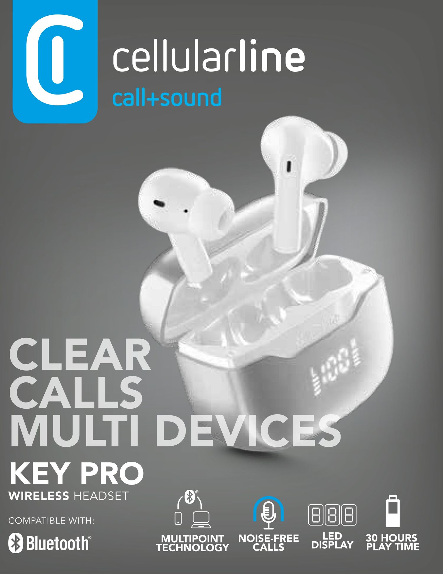 CELLULAR LINE BTKEYPROTWSW AURICOLARE BT TWS KEY PRO UNIV. BIANCO AURICOLARI SENZA FILO TELEFONIA - immagine 2