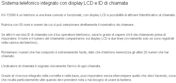 Panasonic KXTS580EX1B Nero Telefono con Filo Garanzia Italia - immagine 2