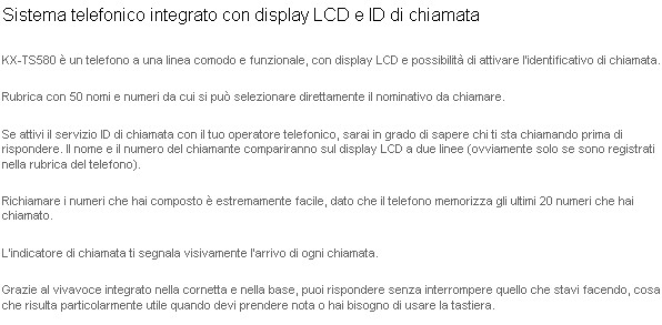 Panasonic KXTS580EX1W Telefono con Filo LCD Analogico Identificativo Chiamate - immagine 2