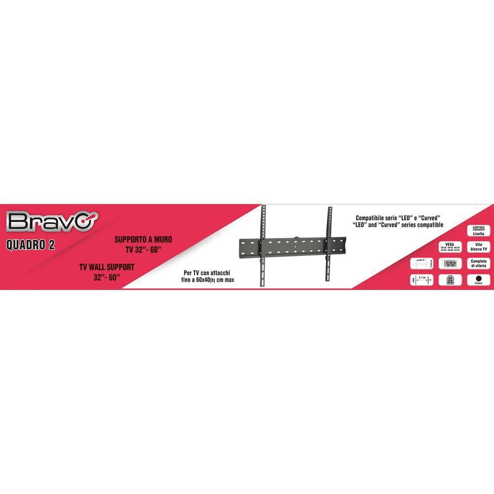 Bravo Quadro2 Supporto da Parete per TV da 32 a 60 Pollici Attacco VESA 60x40cm - immagine 2