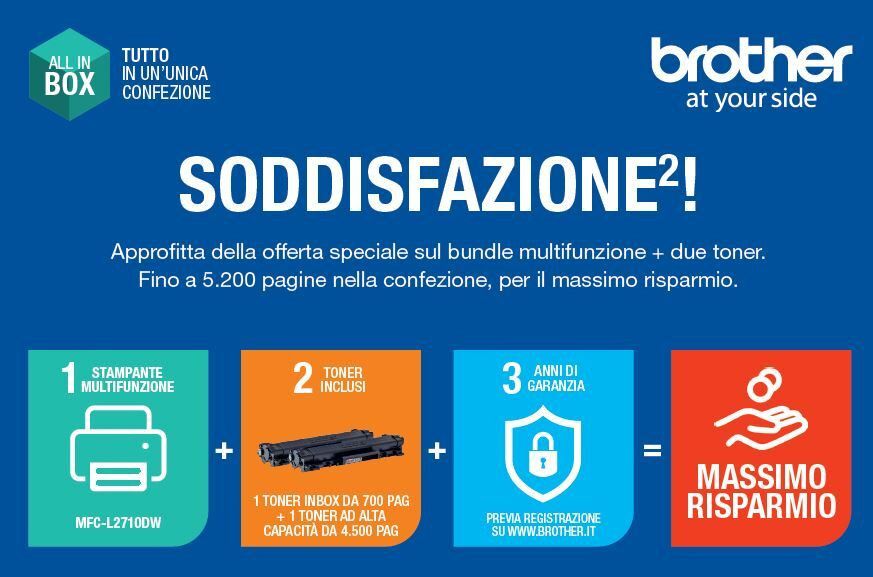 Brother MFCL2710DW Stampante Multifunzione Laser Monocromatica Wi-Fi con 2 Toner - immagine 2