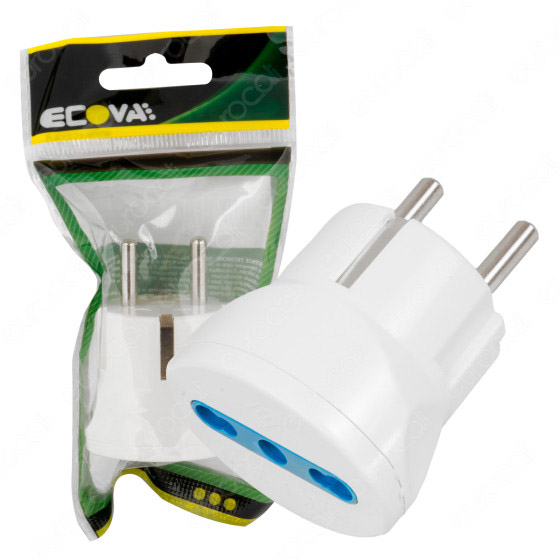 Ecova Adattatore con Spina Schuko e Bipresa Colore Bianco