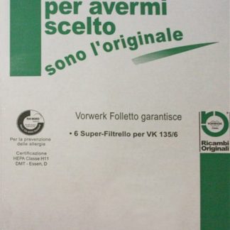 Vorwerk Folletto Super Filtrello 6 Sacchi per Aspirapolvere VK135/136