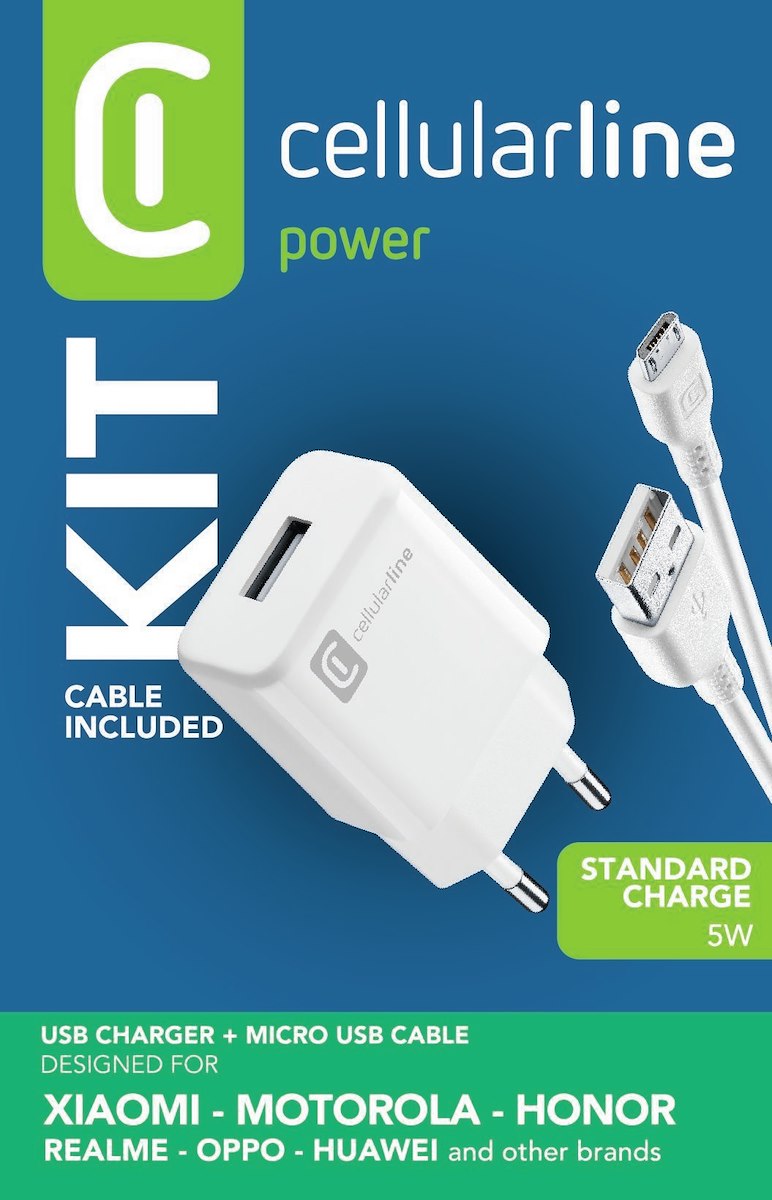 CELLULAR LINE ACHUSBKITMICROUSB2 Caricabatterie USB 60W con cavo Micro-USB per Android