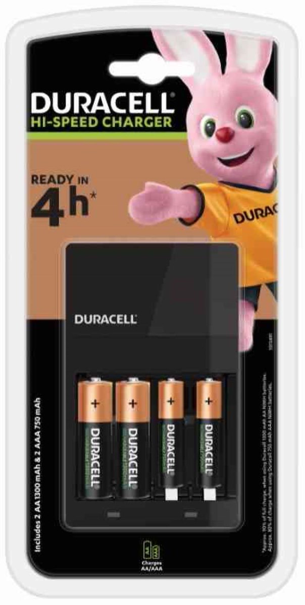 DURACELL DU101 Caricabatterie 4 ore con 2 AA + 2 AAA
