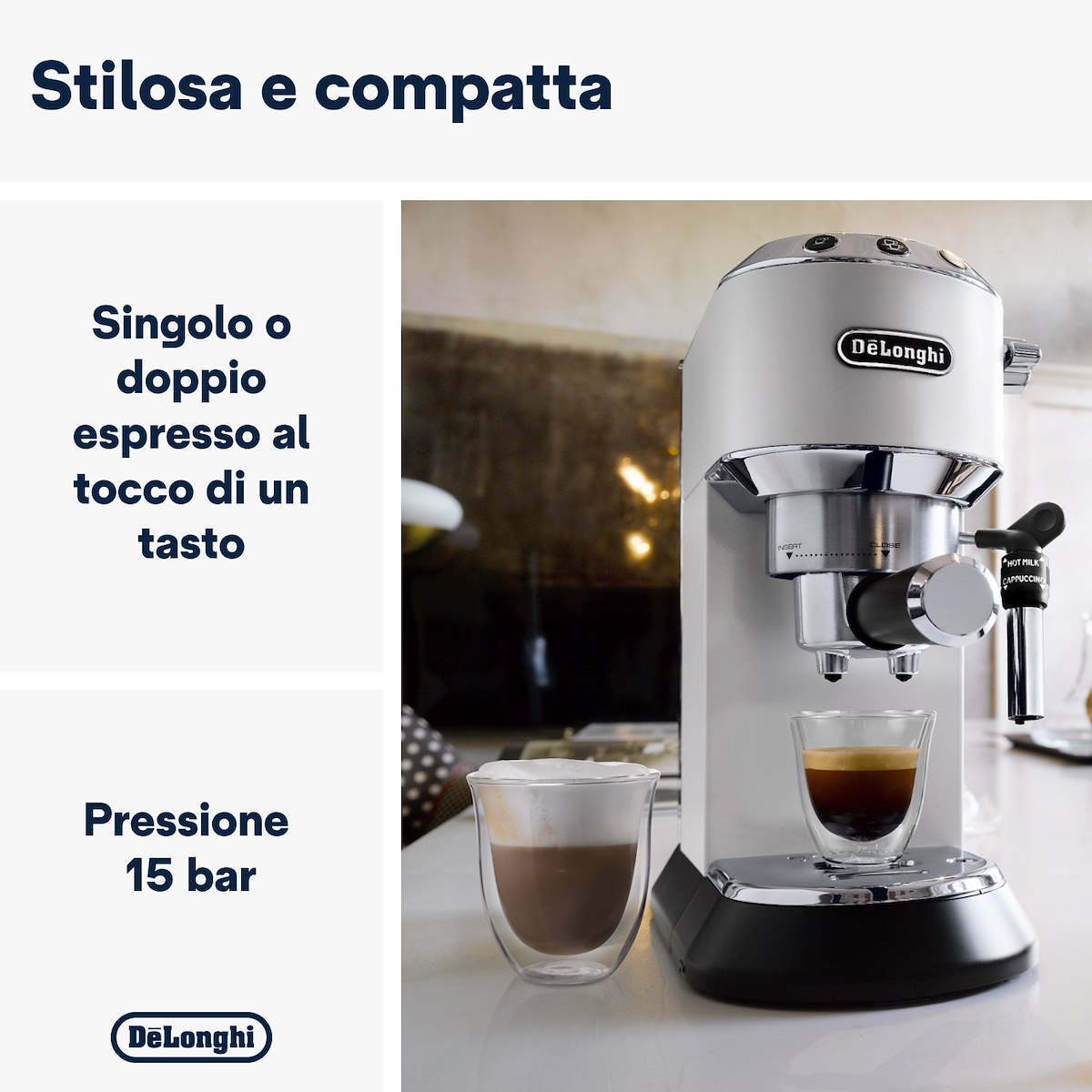 De Longhi Dedica Style Bianca Macchina Caffe Manuale con Cappuccinatore - immagine 2