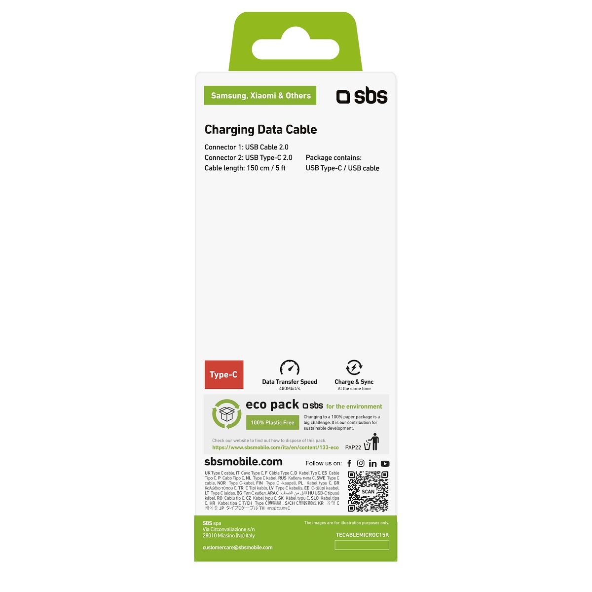 SBS TECABLEMICROC15K Cavo USB 2.0 A a Type-C, 15m, nero - immagine 4
