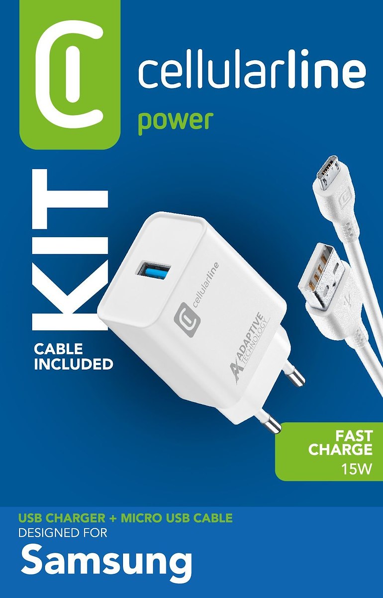 CELLULAR LINE ACHSMKIT15WMUSBW Caricabatterie Rete 15W Micro USB Samsung Bianco