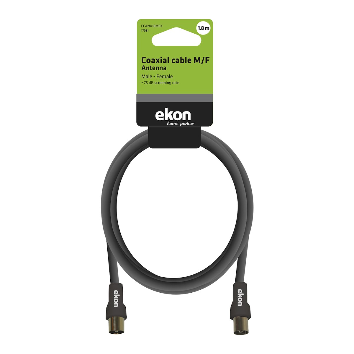 EKON ECANX18MFK Cavo Antenna 9.5mm M-F, 1.8m, Nero - immagine 2