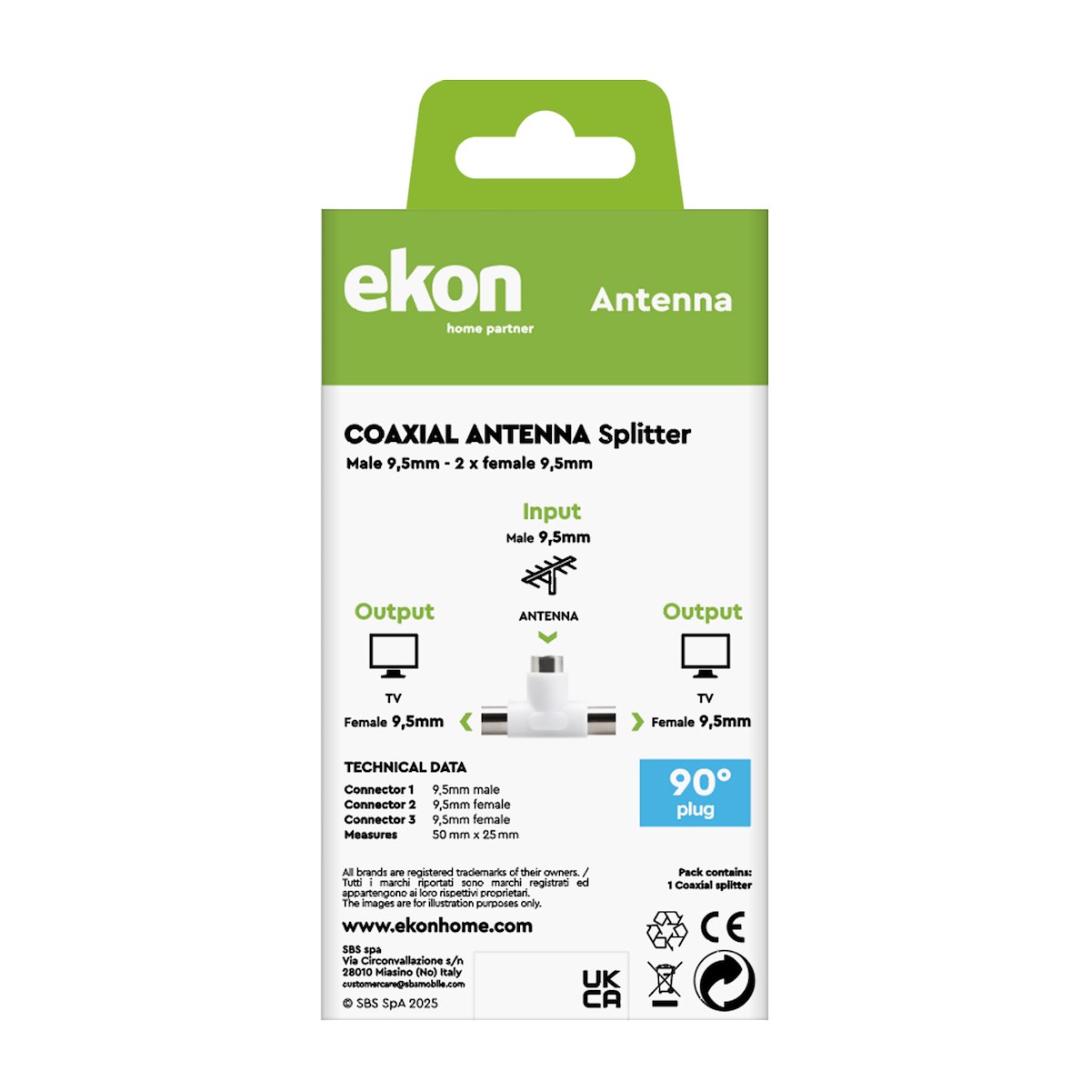 EKON ECANSPLIT1M2F Splitter coassiale antenna 9.5mm M-F a 2x 9.5mm - immagine 3