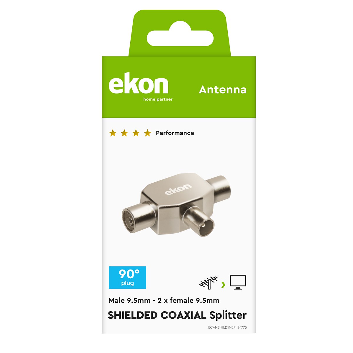 EKON ECANSHILD1M2F Splitter Coassiale Antenna 9.5mm a 2x 9.5mm M-F - immagine 2
