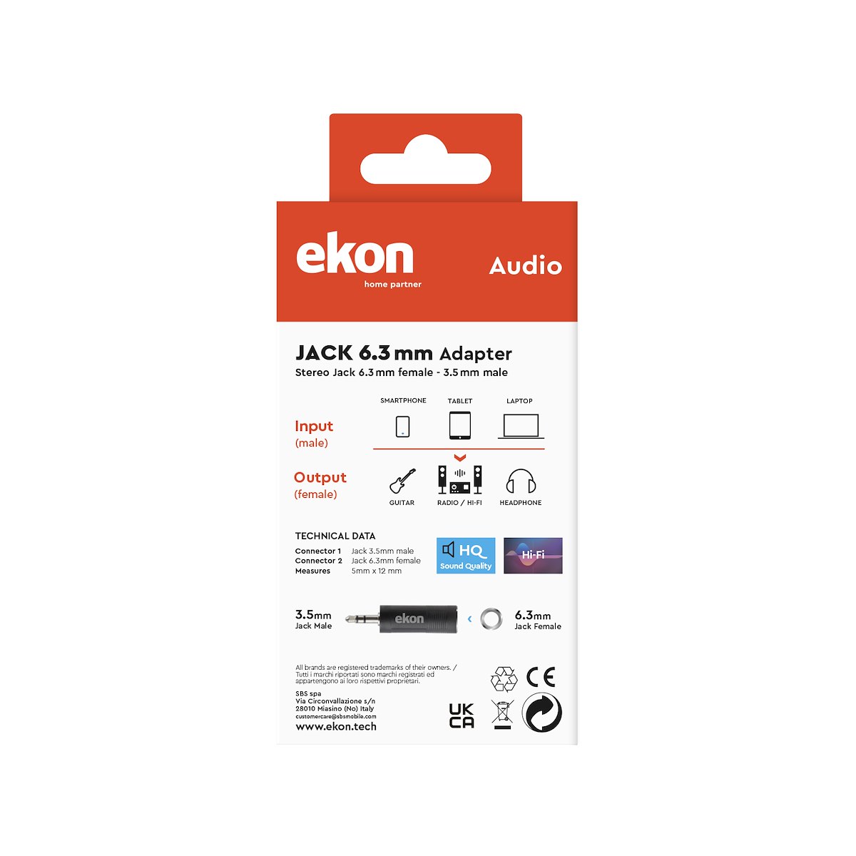 EKON ECAJACK63F35M Adattatore Audio Jack 6.3mm F - 3.5mm M - immagine 3