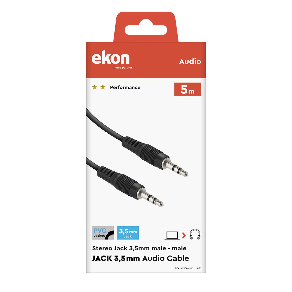 EKON ECAJACK50MMK Cavo Audio Jack 3.5mm M-M 5m - immagine 2