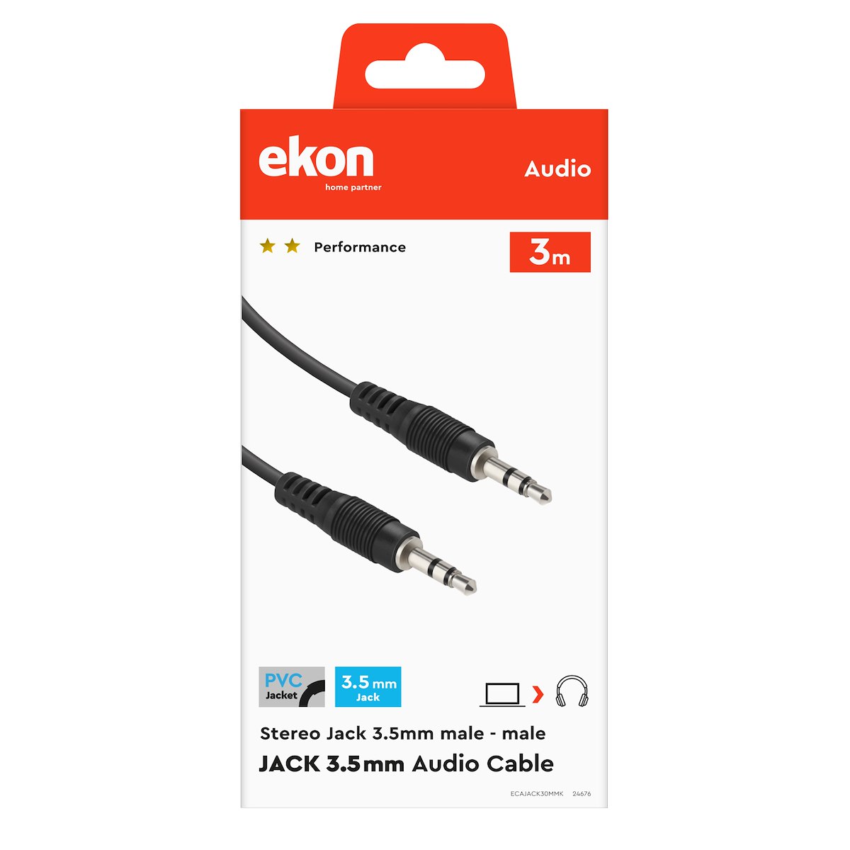 EKON ECAJACK30MMK Cavo Audio Jack 3.5mm M-M, 3mt - immagine 2