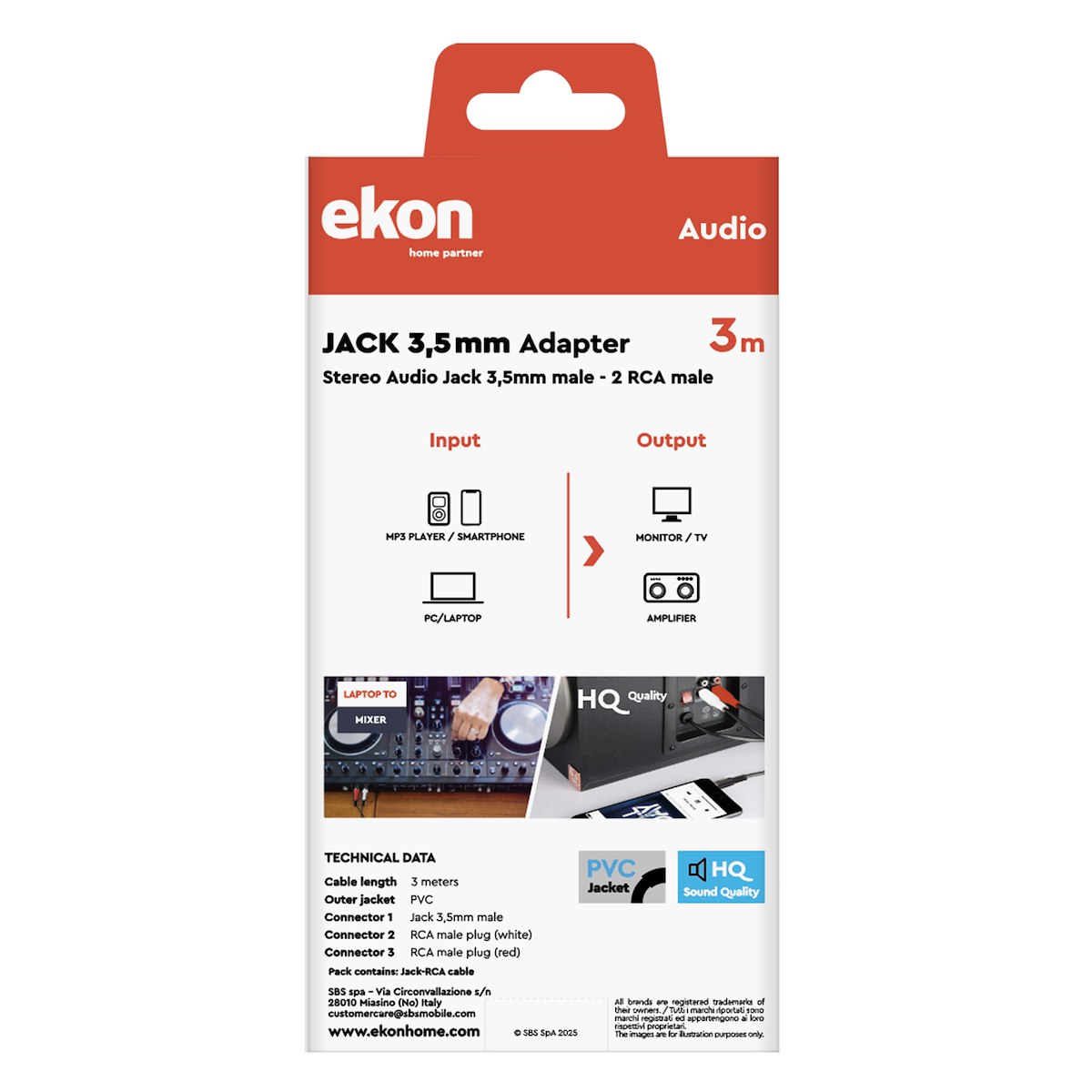 EKON ECAJACK2RCA30MMK Cavo Jack 3.5mm a 2 RCA M-M, 3mt - immagine 5