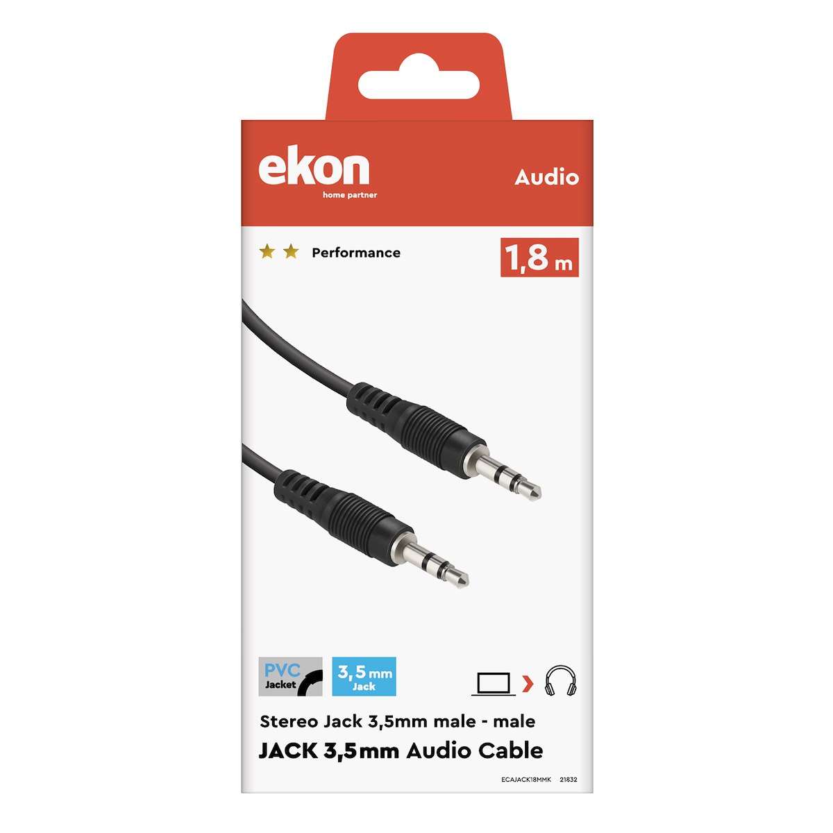 EKON ECAJACK18MMK Cavo Audio Jack 3.5mm M-M 1.8m - immagine 2