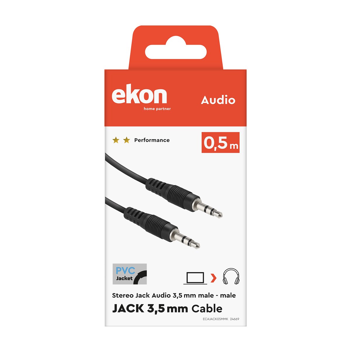 EKON ECAJACK05MMK Cavo Audio Jack 3.5mm M-M 0.5m - immagine 2