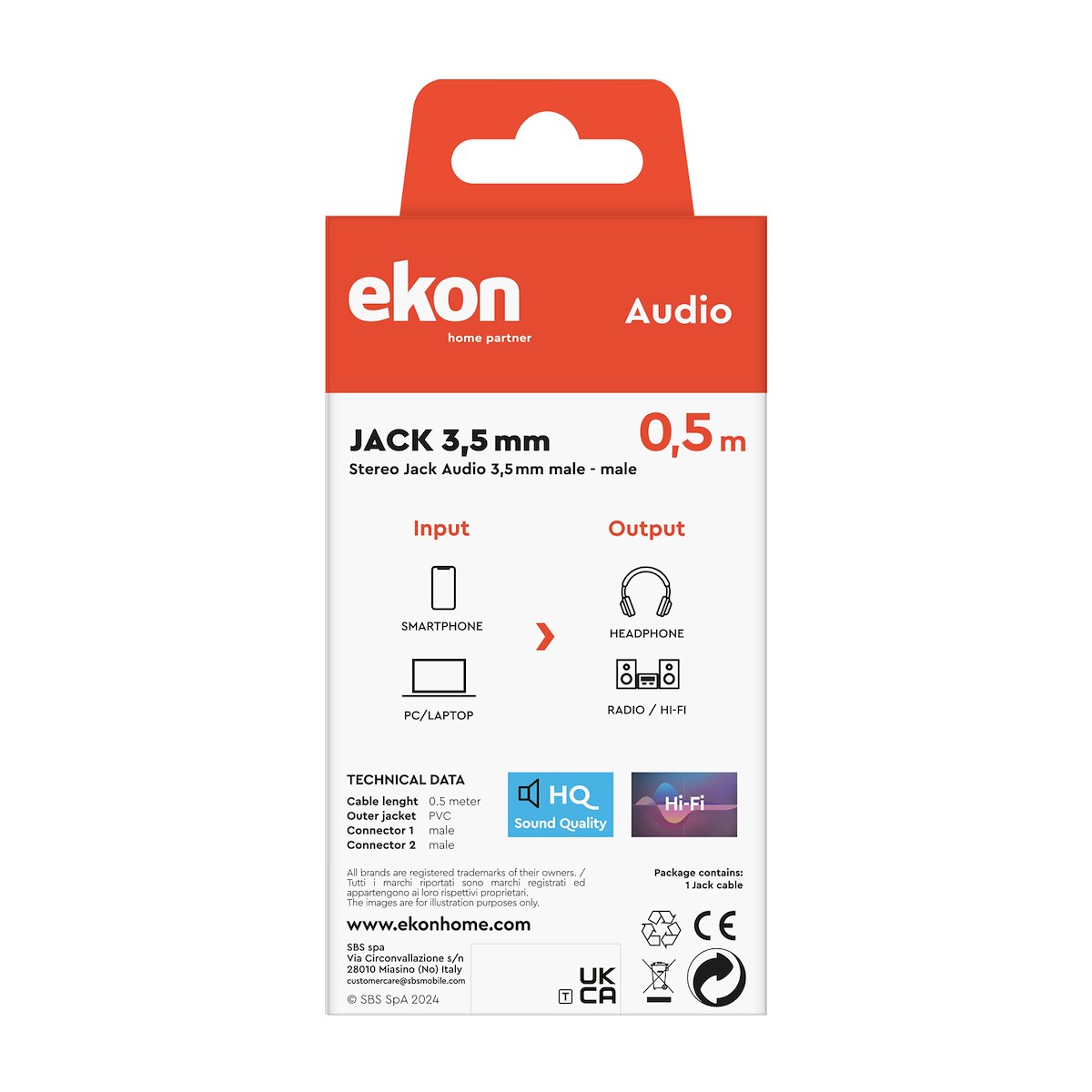 EKON ECAJACK05MMK Cavo Audio Jack 3.5mm M-M 0.5m - immagine 3