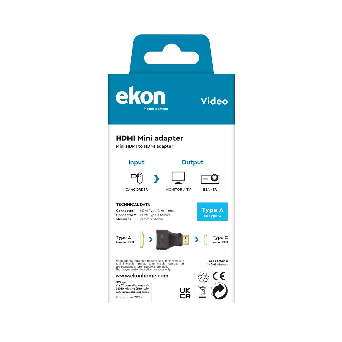 EKON ECVHDMIADFM Adattatore HDMI M-Mini HDMI M - immagine 4