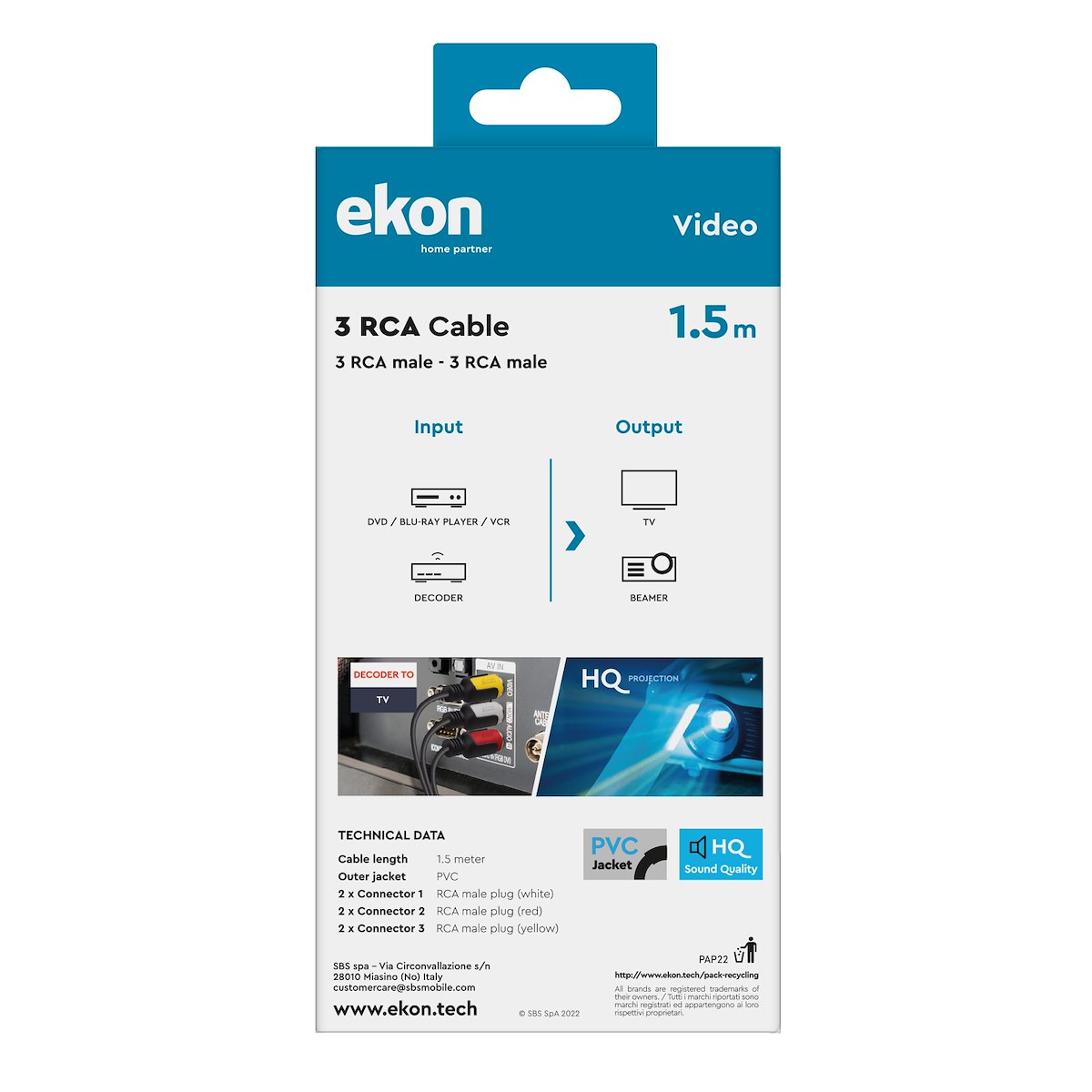 EKON ECV3RCA15MM Cavo 3 RCA M-M 1.5m - immagine 5