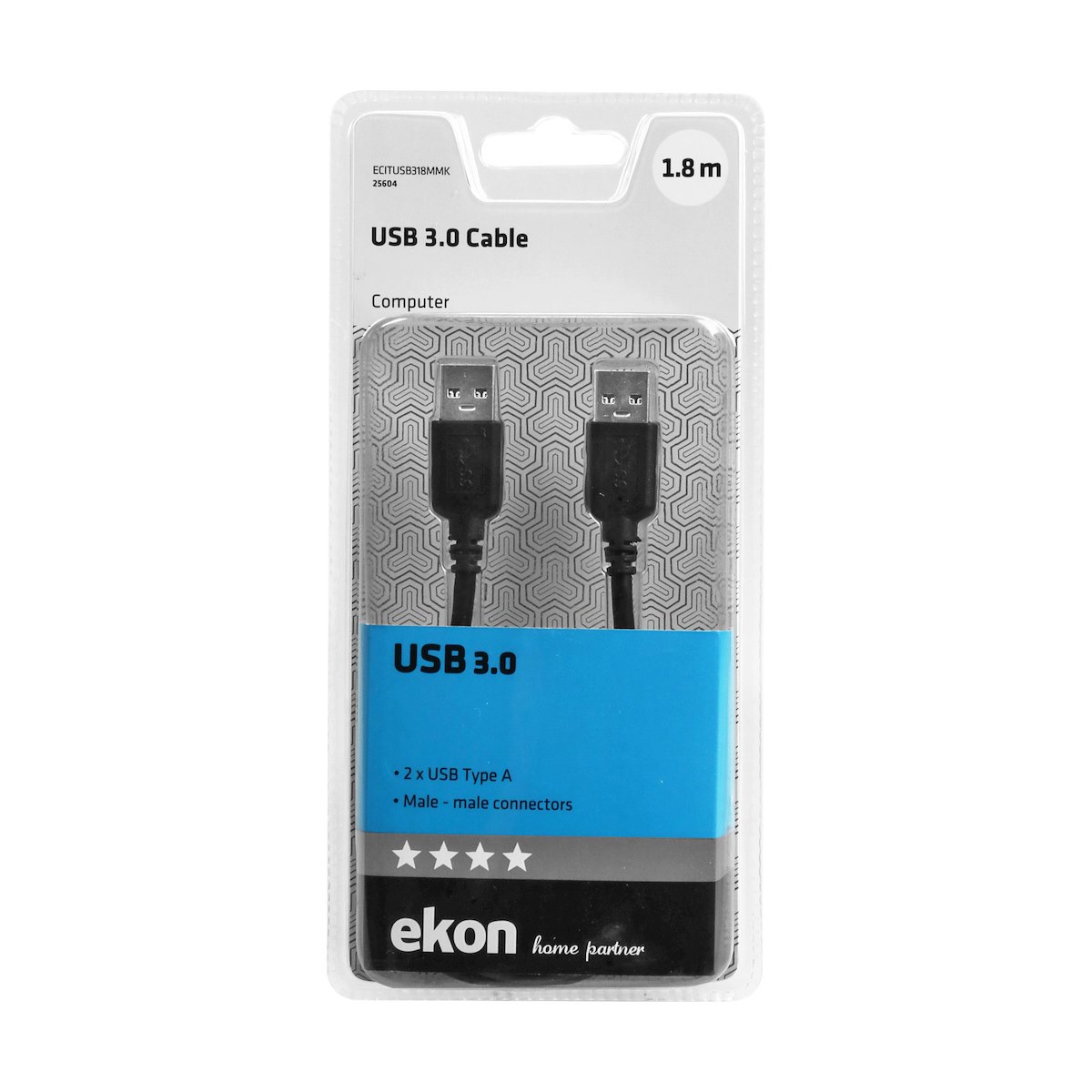 EKON ECITUSB318MMK Cavo USB 3.0 A Maschio-Maschio 1.8m - immagine 2