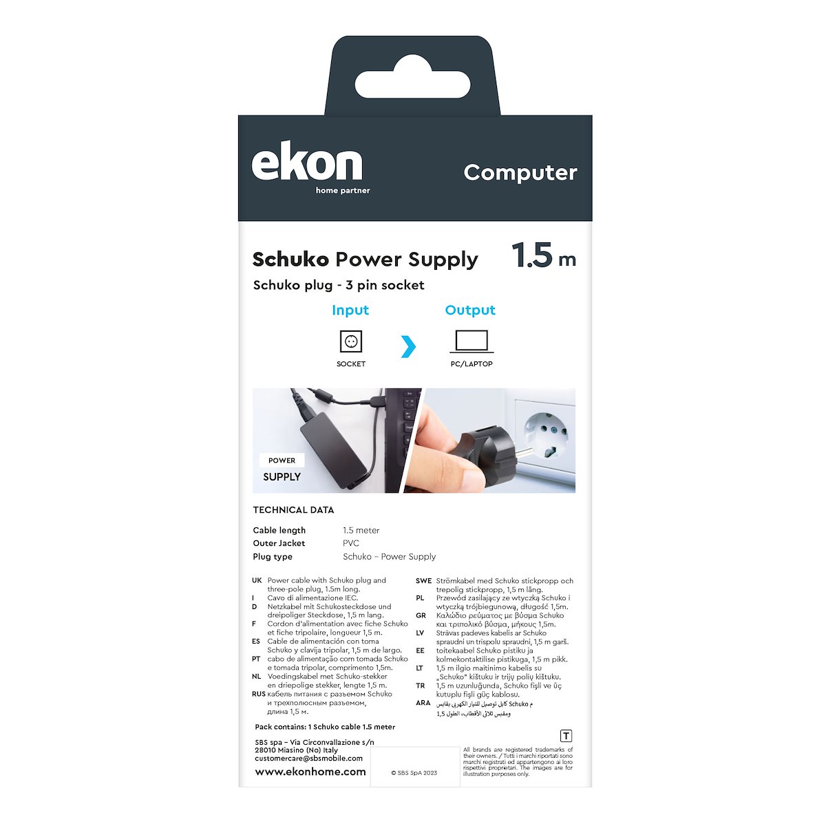 EKON ECITSCHUKO15K Cavo Alimentazione Schuko-Tripolare 1.5m - immagine 5
