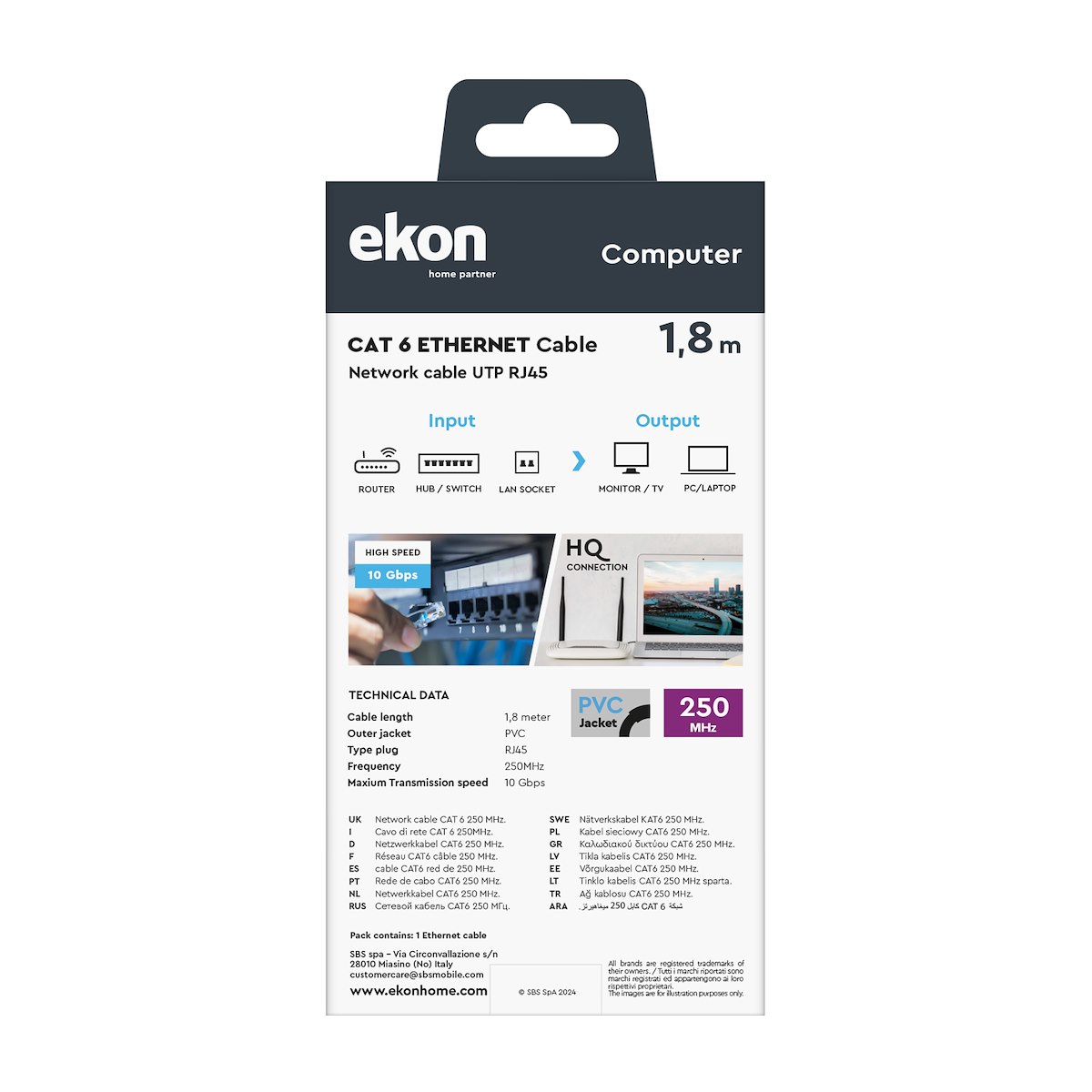 EKON ECITLANC618G Cavo di Rete UTP Cat.6, 1.8m, Grigio - immagine 5