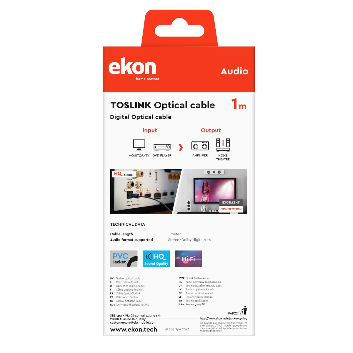 EKON ECATOSL10K Cavo Audio Ottico Toslink M-M 1m - immagine 5