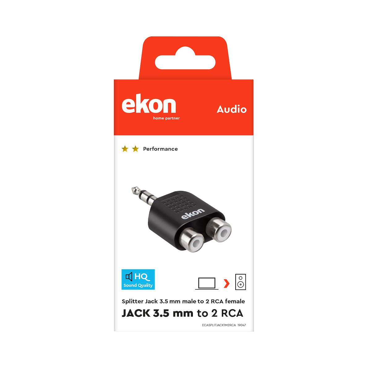 EKON ECASPLITJACK1M2RCA Splitter Jack 3.5mm a 2x RCA M-F Audio - immagine 2