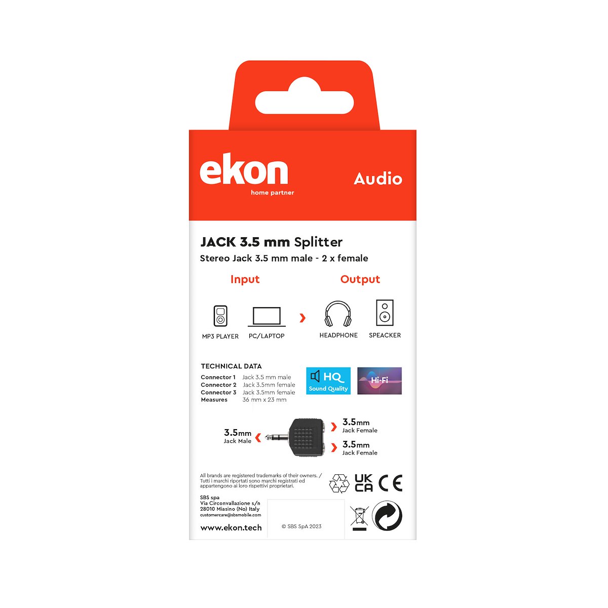EKON ECASPLITJACK1M2F Splitter Jack 3.5mm M-F Cavo Audio - immagine 3