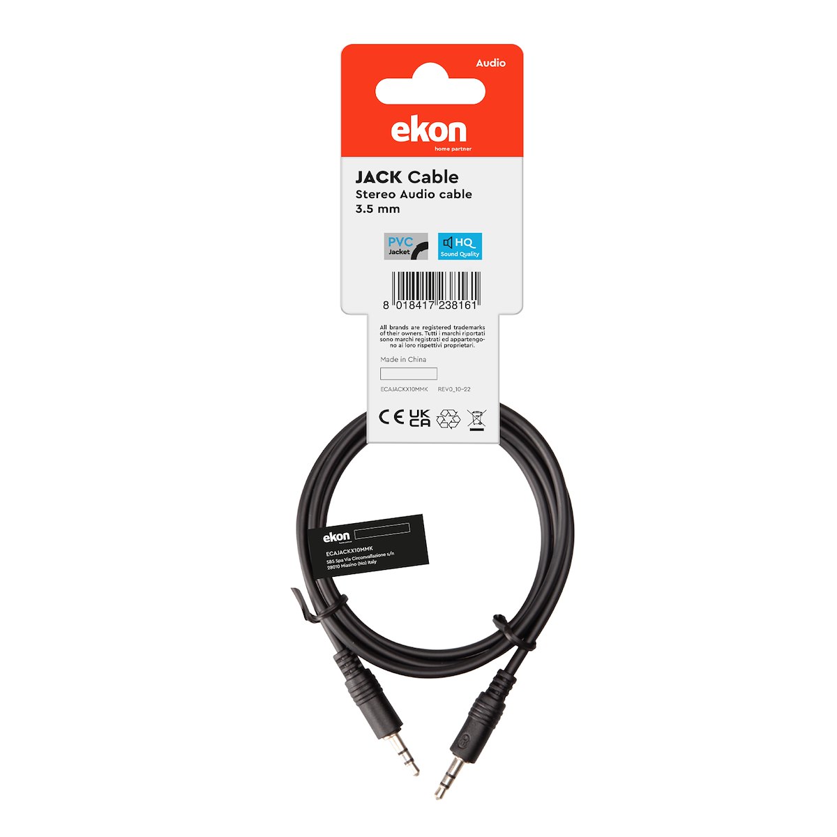 EKON ECAJACKX10MMK Cavo Jack 3.5mm 1m Audio - immagine 3