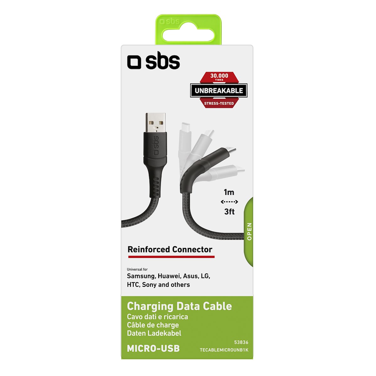 SBS TECABLEMICROUNB1K Cavo Dati Ricarica USB Micro-USB Antigroviglio 1m - immagine 4
