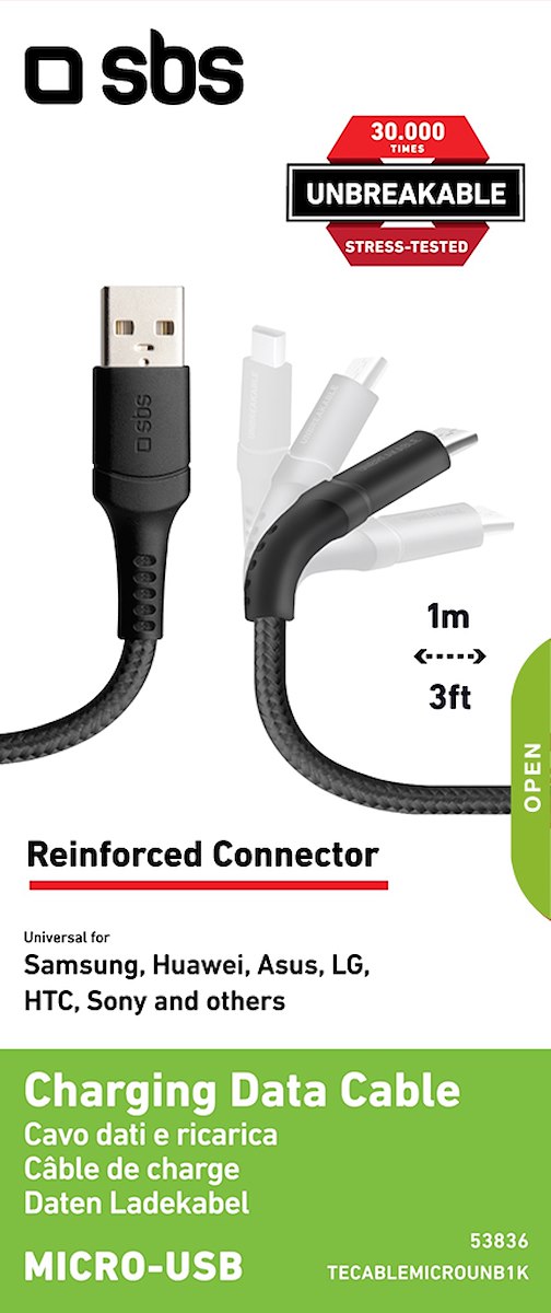 SBS TECABLEMICROUNB1K Cavo Dati Ricarica USB Micro-USB Antigroviglio 1m - immagine 5