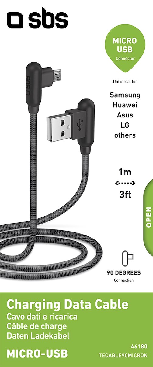 SBS TECABLE90MICROK Cavo Micro USB Ricarica e Dati 1m Connettore 90° - immagine 4