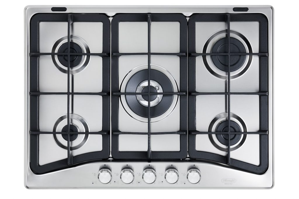 DE LONGHI PFI57GH Piano Cottura Gas 70cm 4F+1 Doppia Corona Ghisa Inox