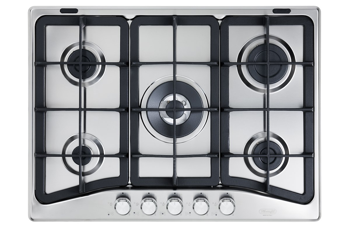 DE LONGHI PFI57GH Piano Cottura Gas 70cm 4F+1 Doppia Corona Ghisa Inox
