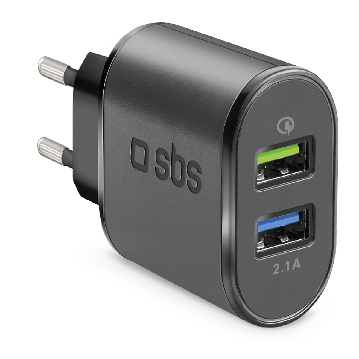 SBS TETR2USBQCH3 Caricabatterie Rete Universale 2USB Ricarica Rapida Nero