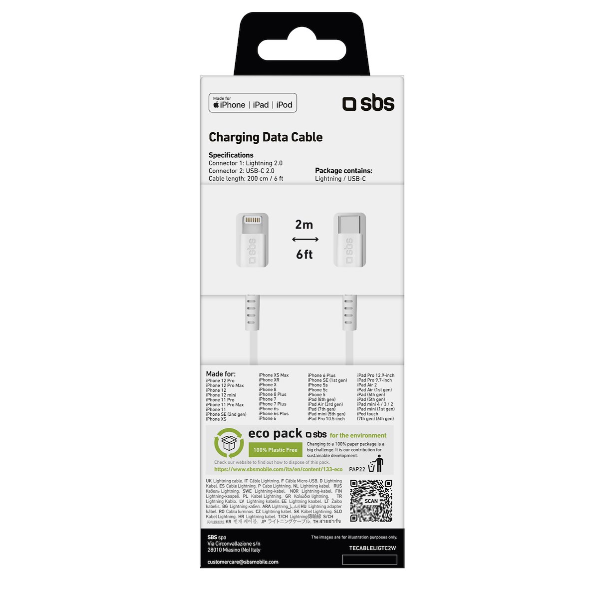 SBS TECABLELIGTC2W Cavo Dati Lightning-Type-C MFI 2m Bianco - immagine 4