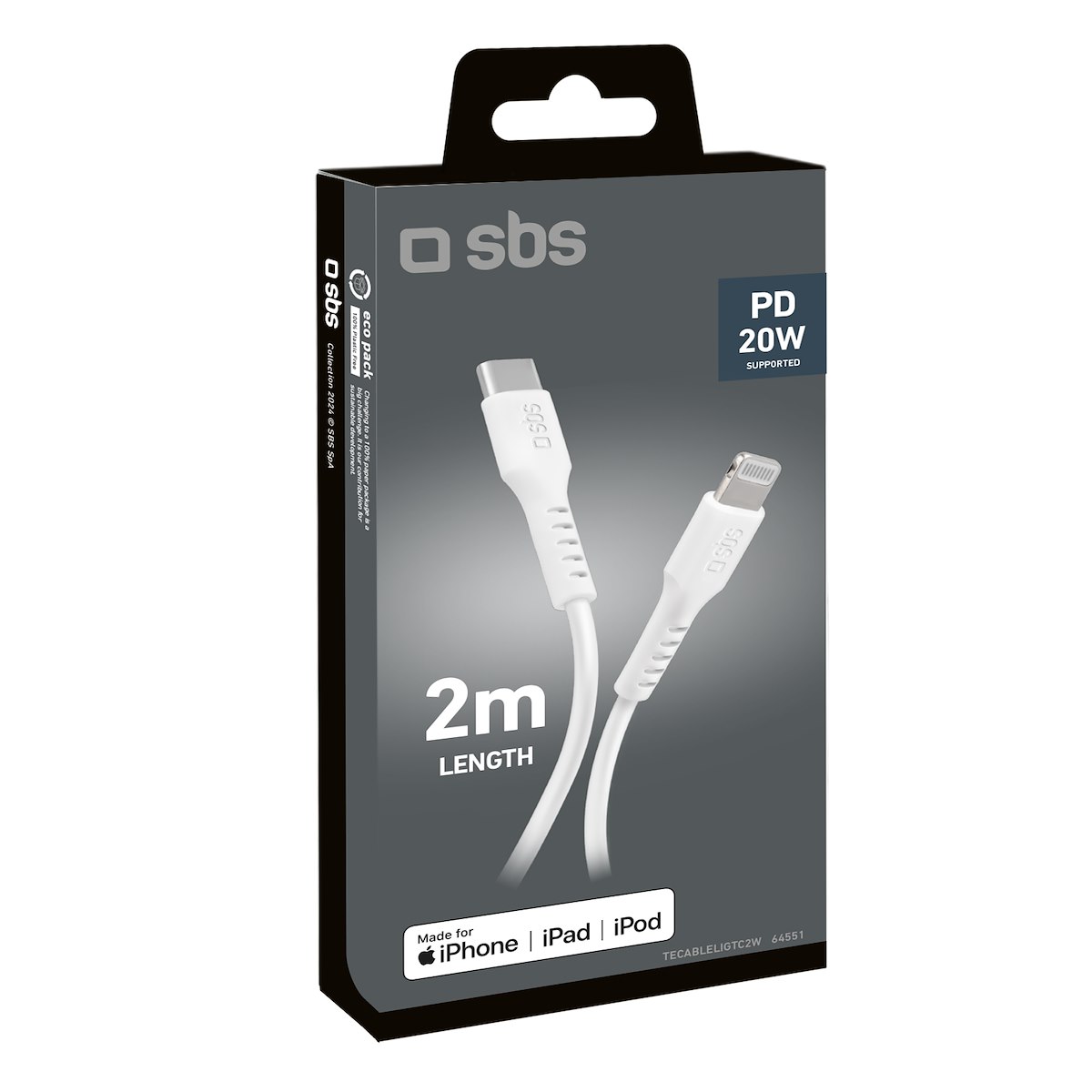 SBS TECABLELIGTC2W Cavo Dati Lightning-Type-C MFI 2m Bianco - immagine 5