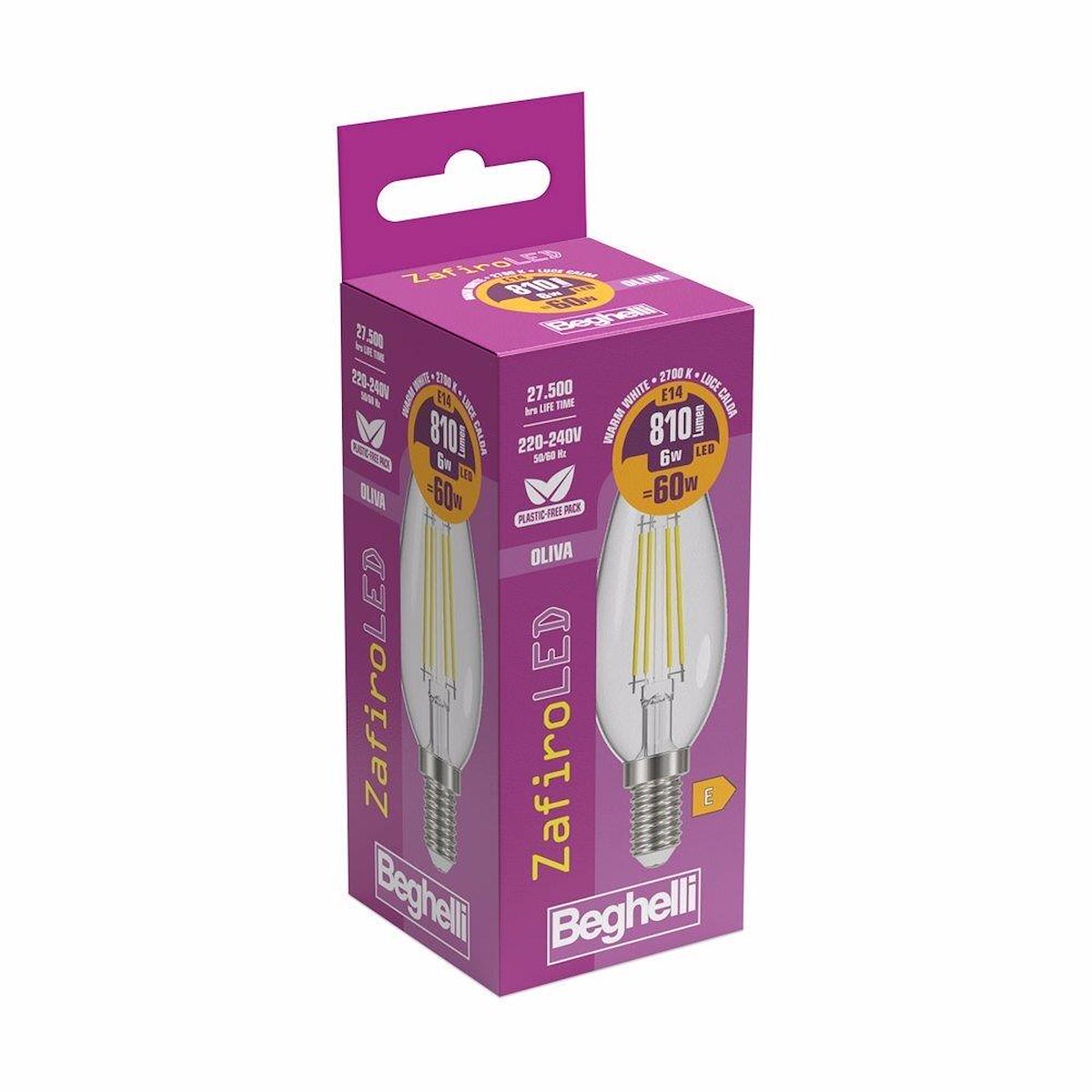 BEGHELLI 56418 Lampada LED Oliva Zafiro 6W E14 2700K - immagine 2