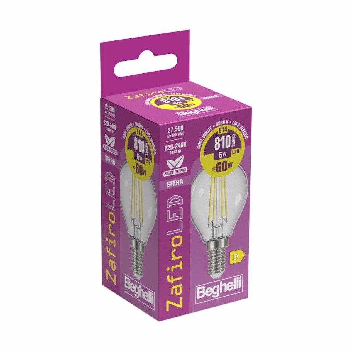 BEGHELLI 56456 Lampada LED Sfera Zafiro 6W E14 4000K - immagine 2