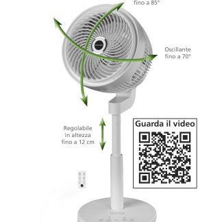 MACOM 992 Ventilatore a Torre 4 Velocità, Timer, Oscillante, Telecomando, Bianco