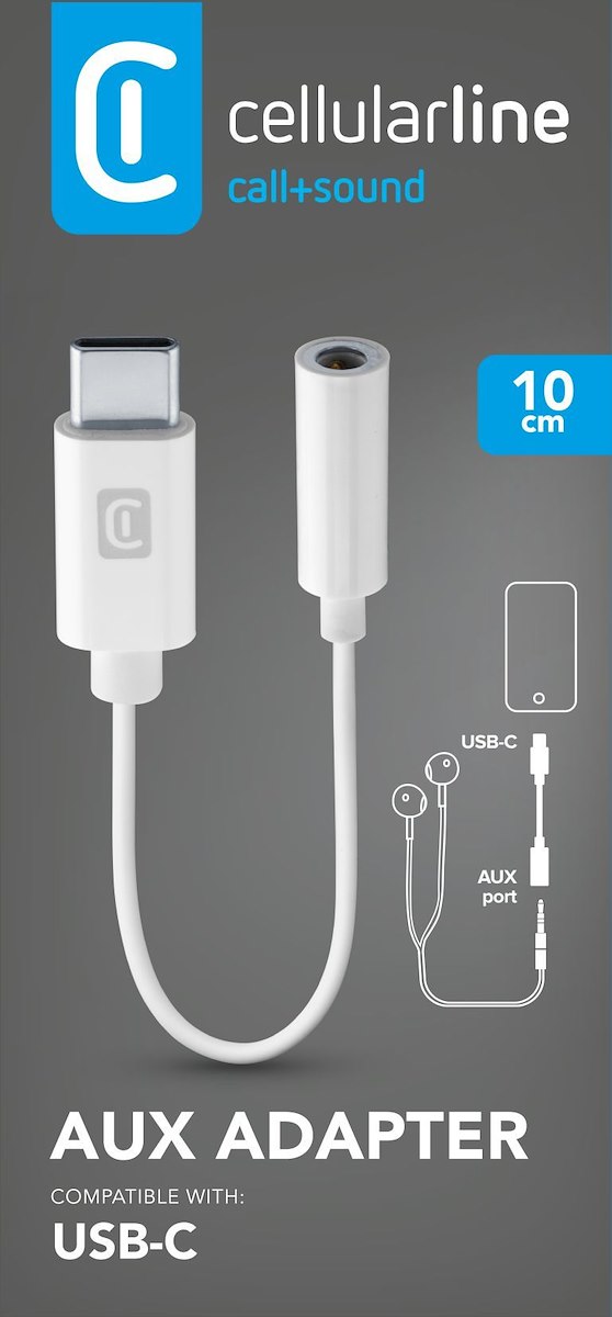 CELLULAR LINE MUSICENABLERTYPECW Adattatore AUX-IN a Type-C, bianco