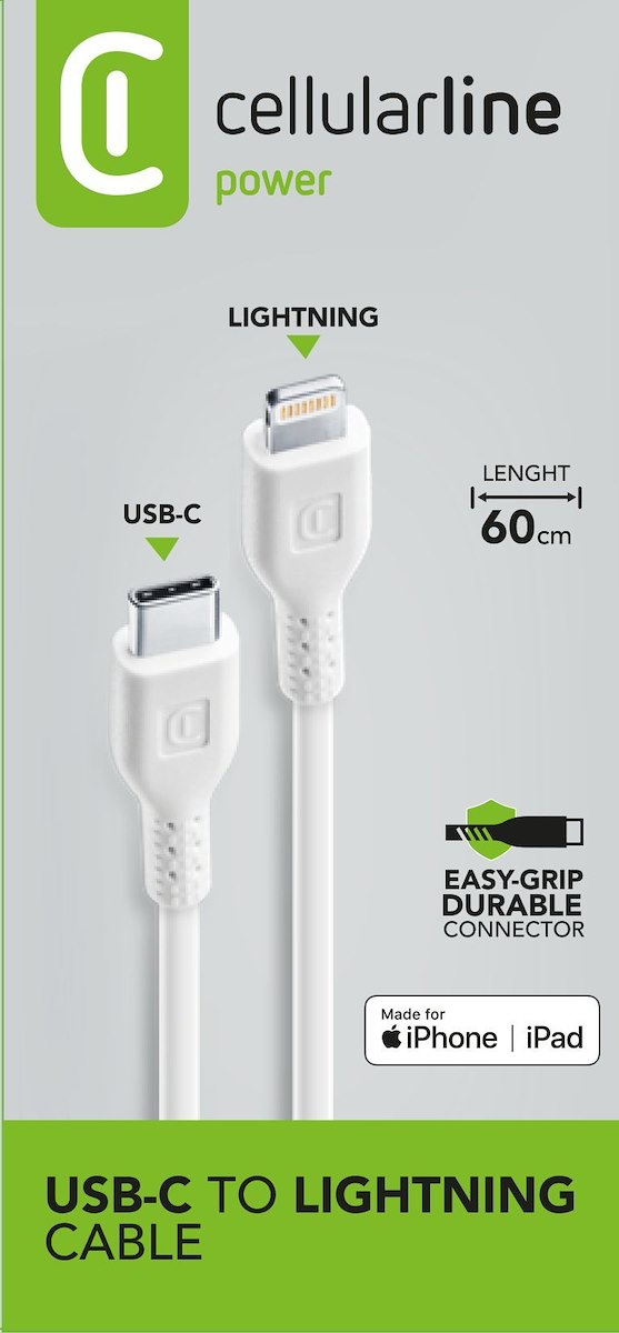 CELLULAR LINE USBDATAC2LMFI60CMW Cavo Dati USB-C a Apple, 60cm, Bianco