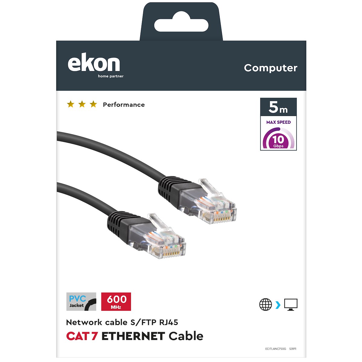 EKON ECITLANC750G Cavo UTP Cat.7 RJ45 dorati 5m grigio - immagine 3