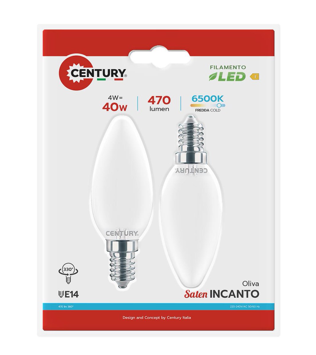 CENTURY INSM1041460BL2 LED E14 4W 6000K 470LM IP20 Candela 2pz